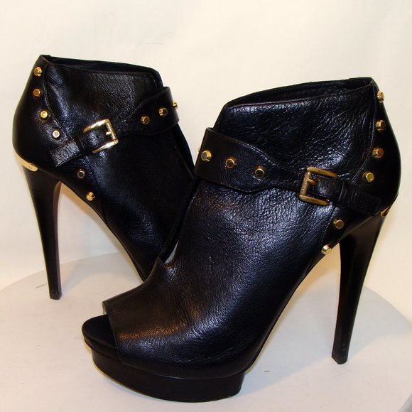 MICHAEL KORS BLACK LEATHER PEEP TOE BOOTIES 9.5 - Picture 7 of 8